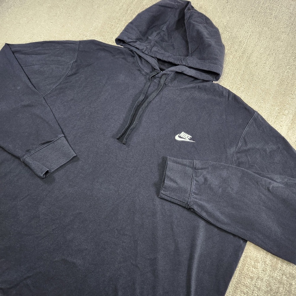 Nike Hoodie Men XXL Club Jersey Black 100% Cotton‎ Lightweight Sweatshirt